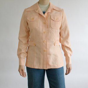 70s peach polyester lightweight disco leisure jacket w/ pointed dagger collar